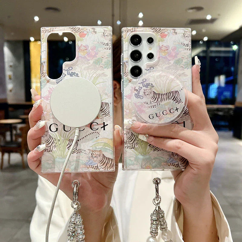 Tiger Floral Pattern Magnetic Galaxy Case For Samsung