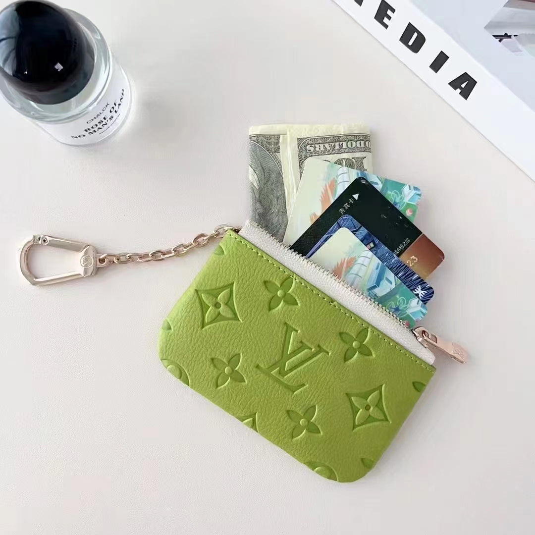 Colorful LV-Inspired Embossed Coin Pouch Collection with Chain Clips