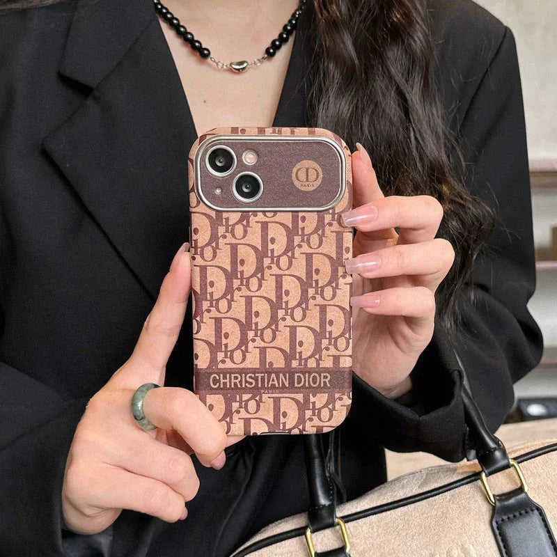 CD White & Brown Color Leather iPhone Case