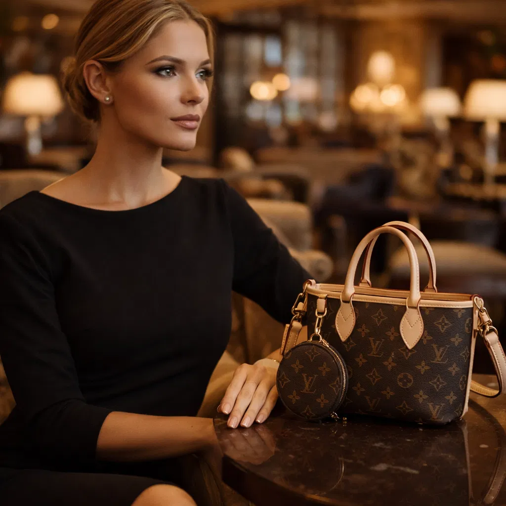 Classic Brown Leather Neverfull Handbag With Earphone Cover