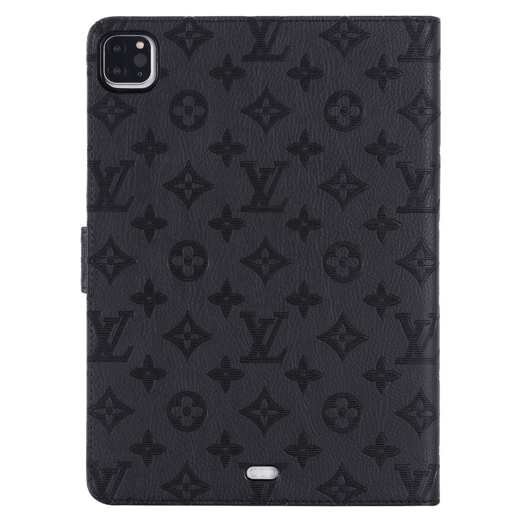 3D Embossed Canvas Monogram Holster Apple iPad Flip Cover With Stand Function