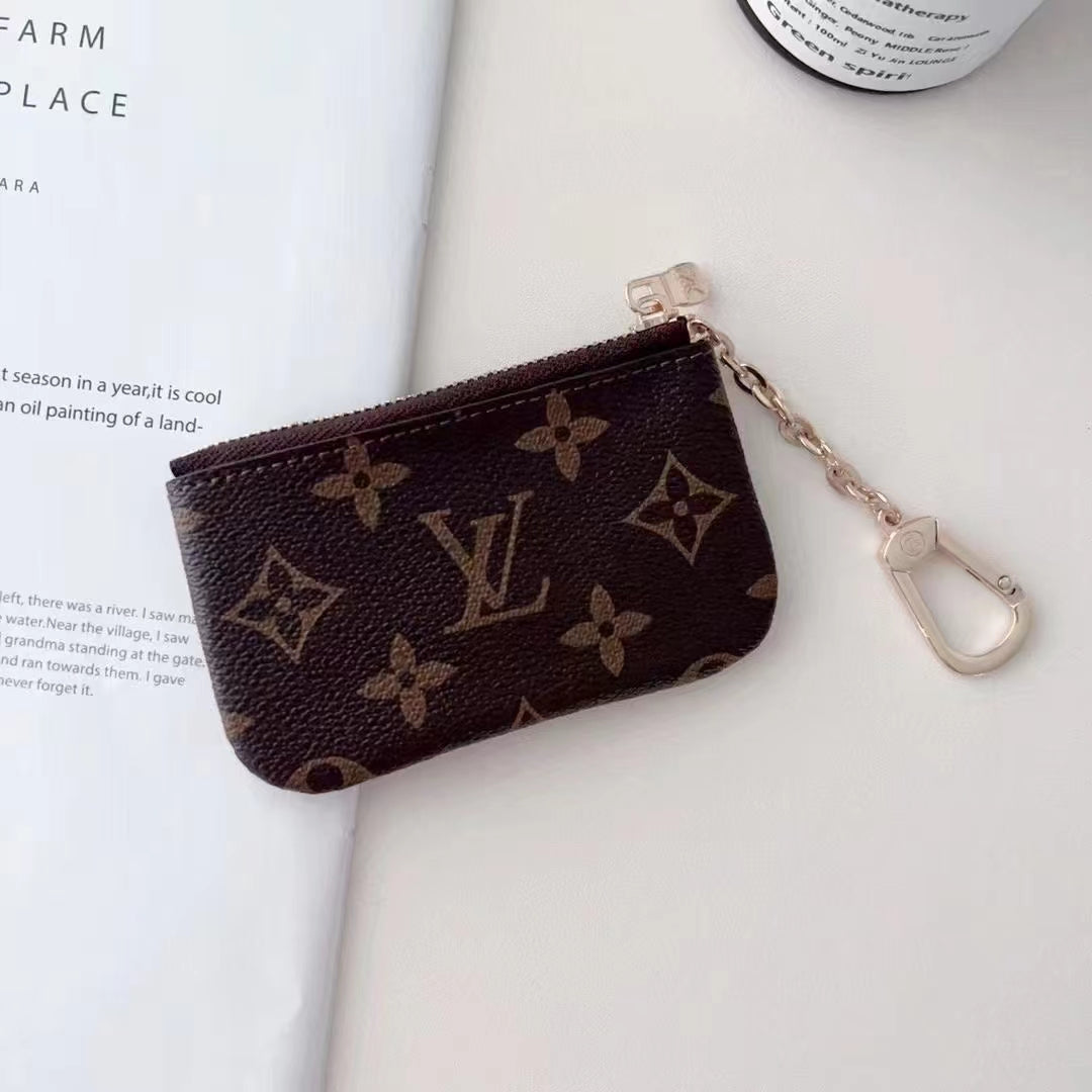 Luxury LV-Inspired Monogram Coin Pouch Collection with Chain Clips