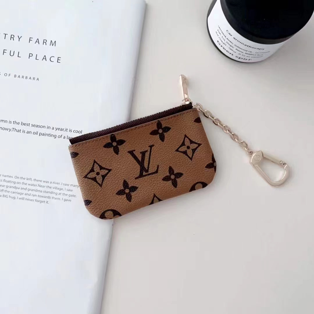 Luxury LV-Inspired Monogram Coin Pouch Collection with Chain Clips