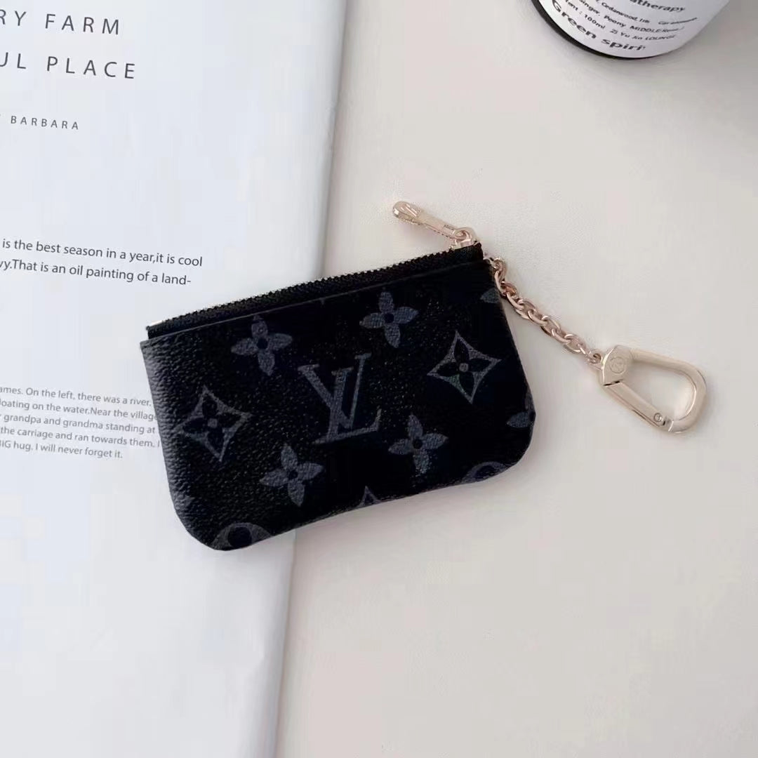 Luxury LV-Inspired Monogram Coin Pouch Collection with Chain Clips