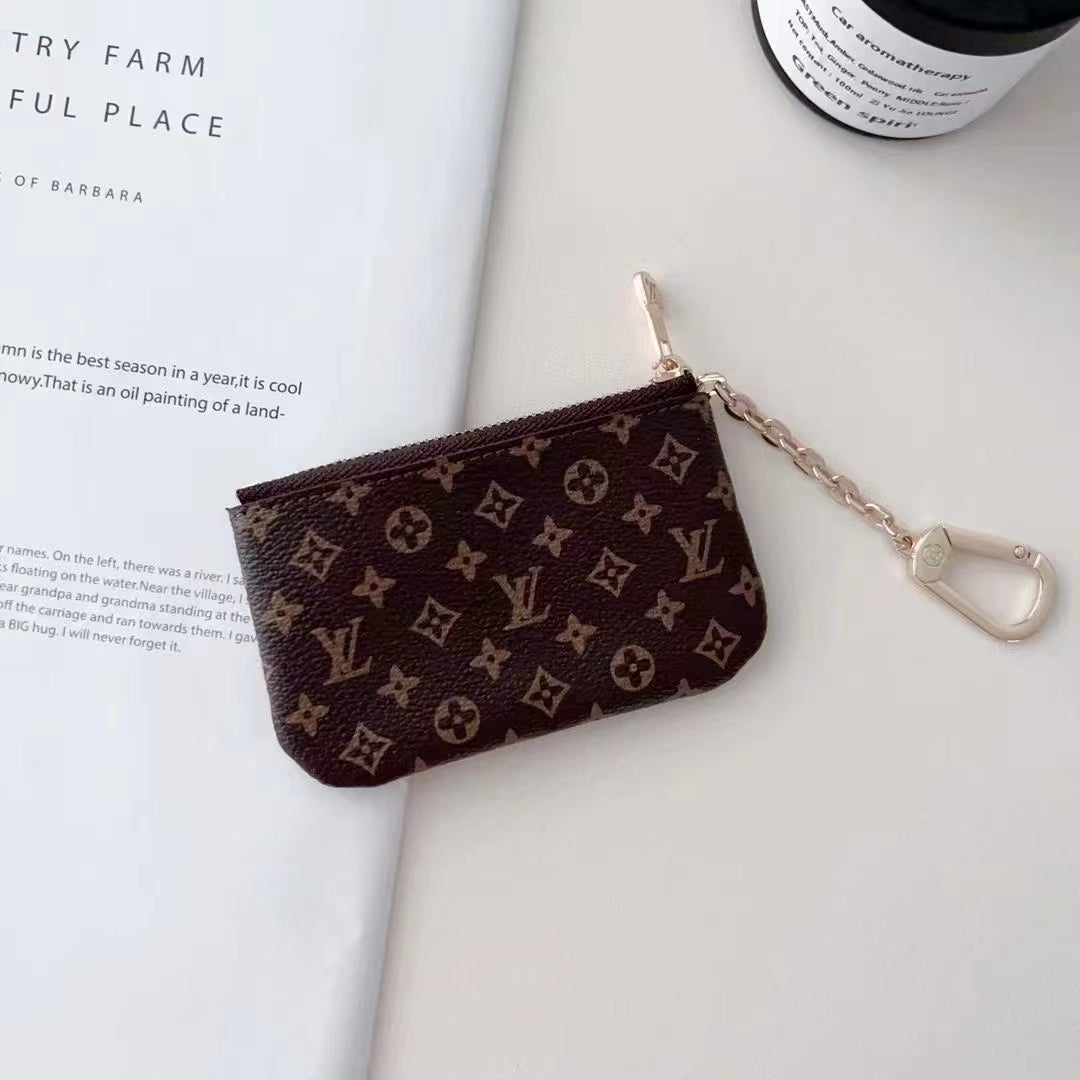 Luxury LV-Inspired Monogram Coin Pouch Collection with Chain Clips
