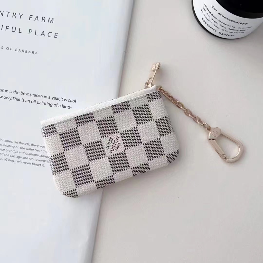 Luxury LV-Inspired Monogram Coin Pouch Collection with Chain Clips