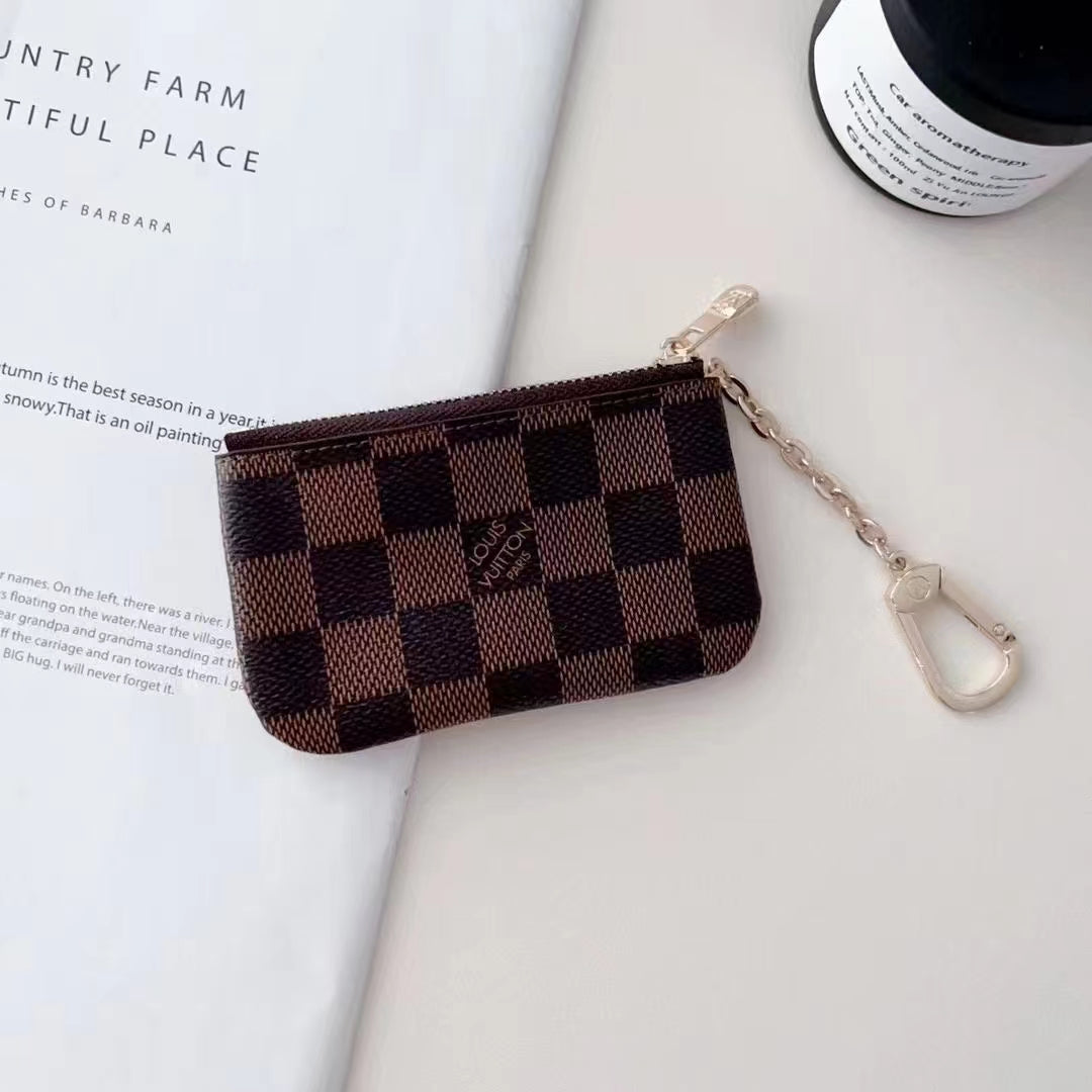 Luxury LV-Inspired Monogram Coin Pouch Collection with Chain Clips