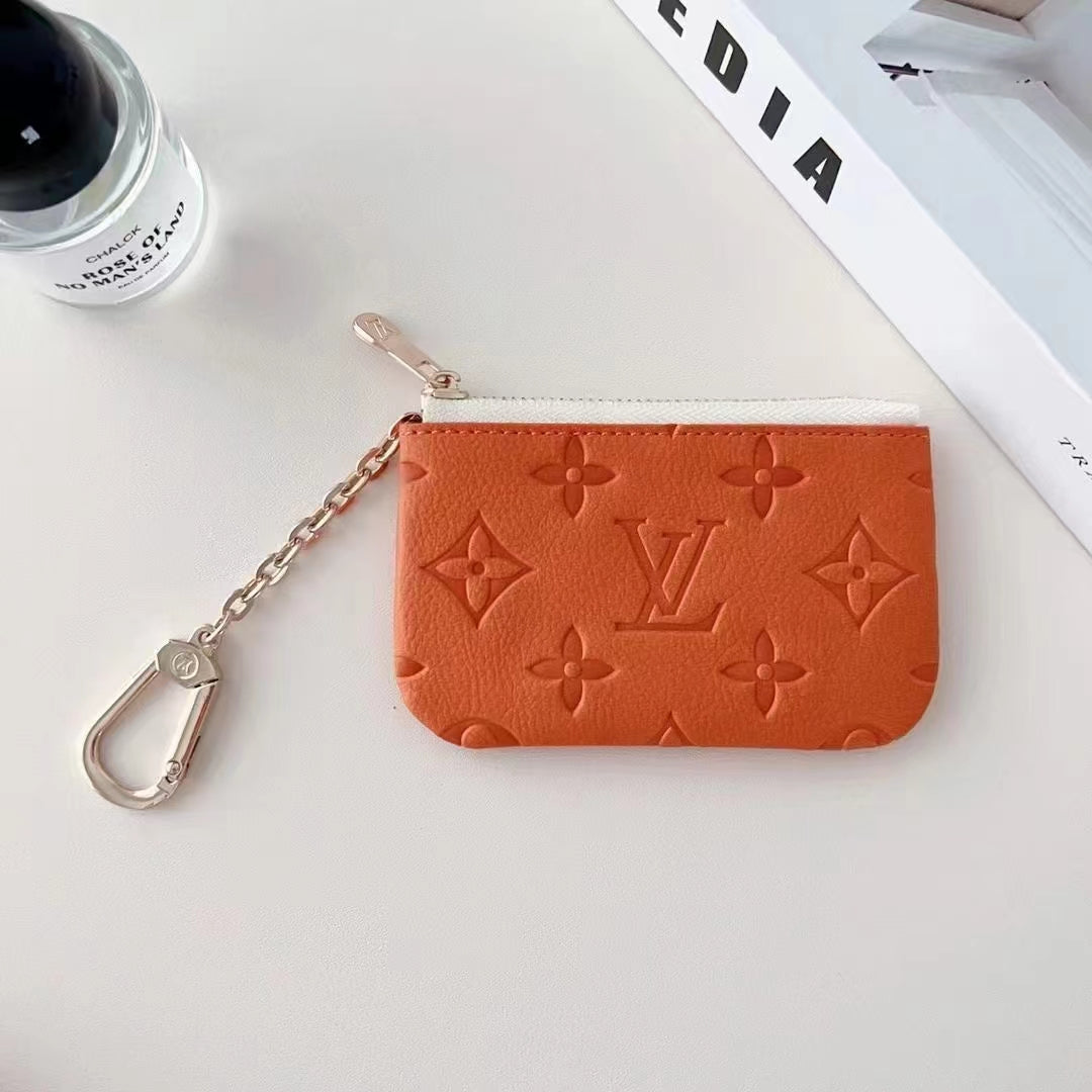 Colorful LV-Inspired Embossed Coin Pouch Collection with Chain Clips