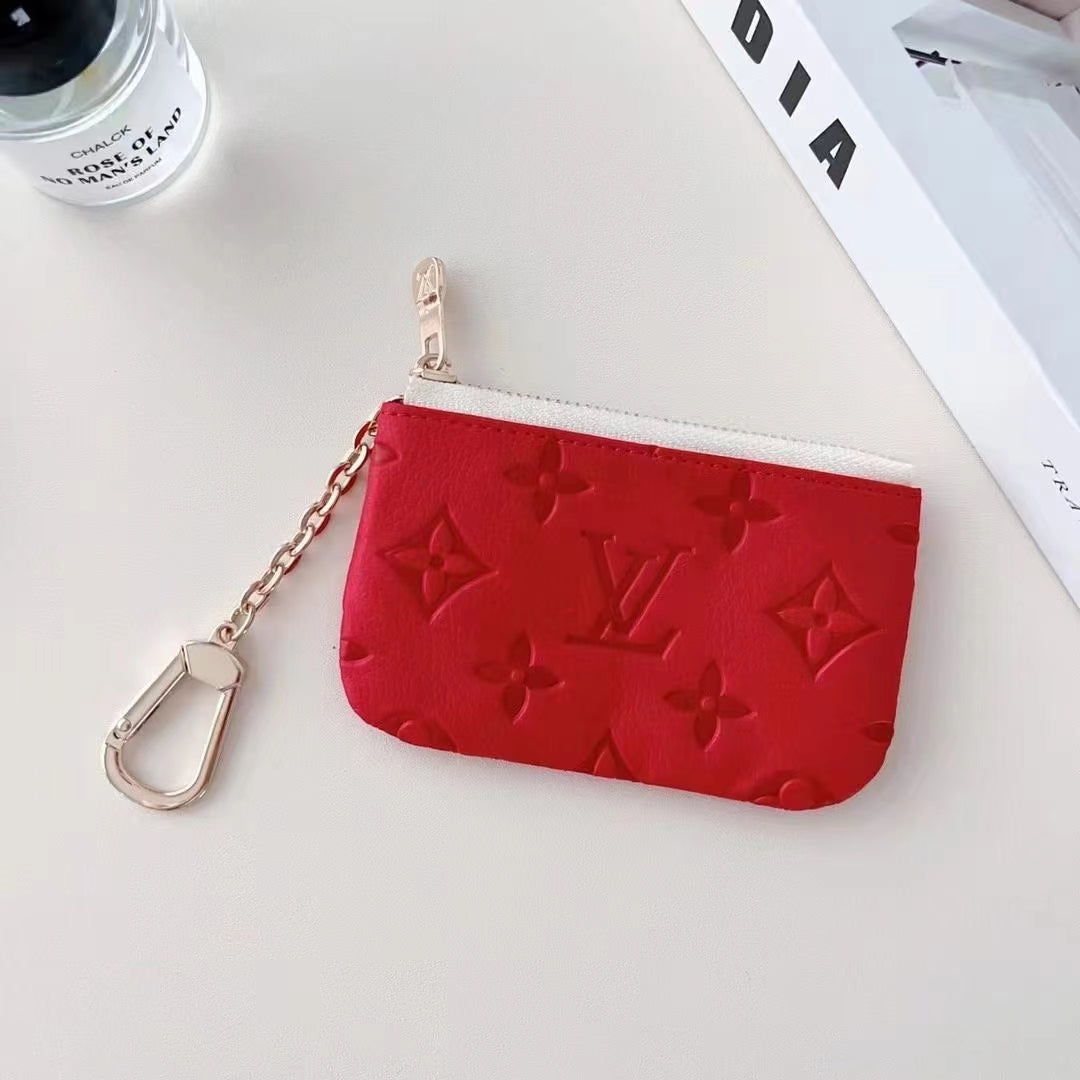 Colorful LV-Inspired Embossed Coin Pouch Collection with Chain Clips