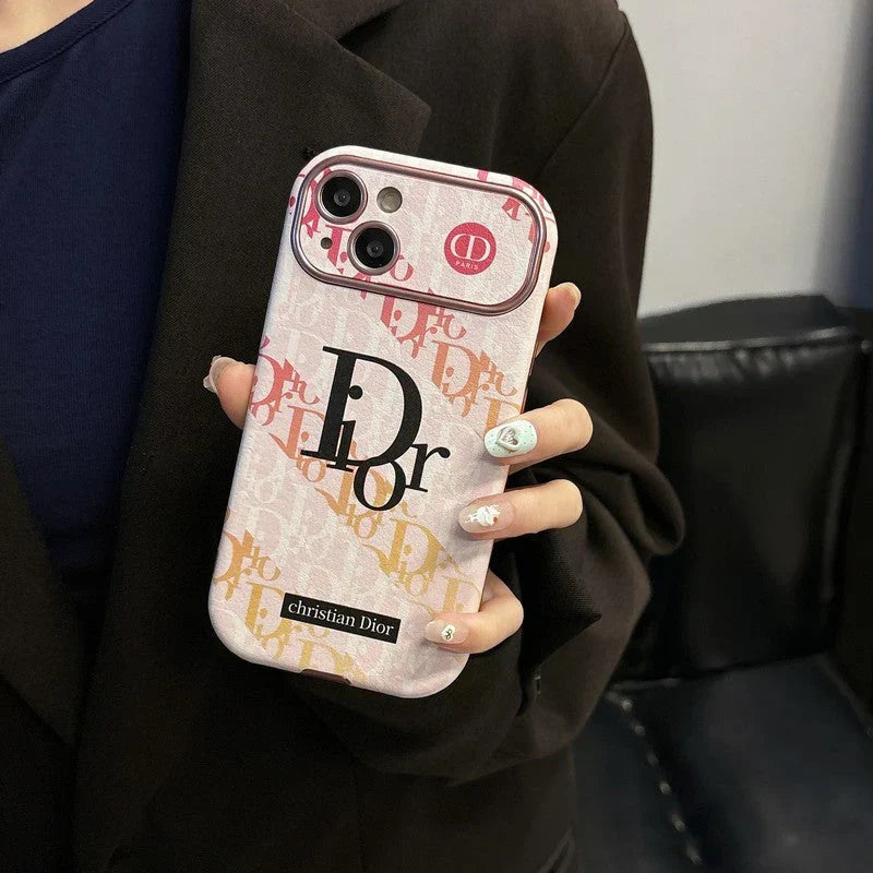 CD White & Brown Color Leather iPhone Case