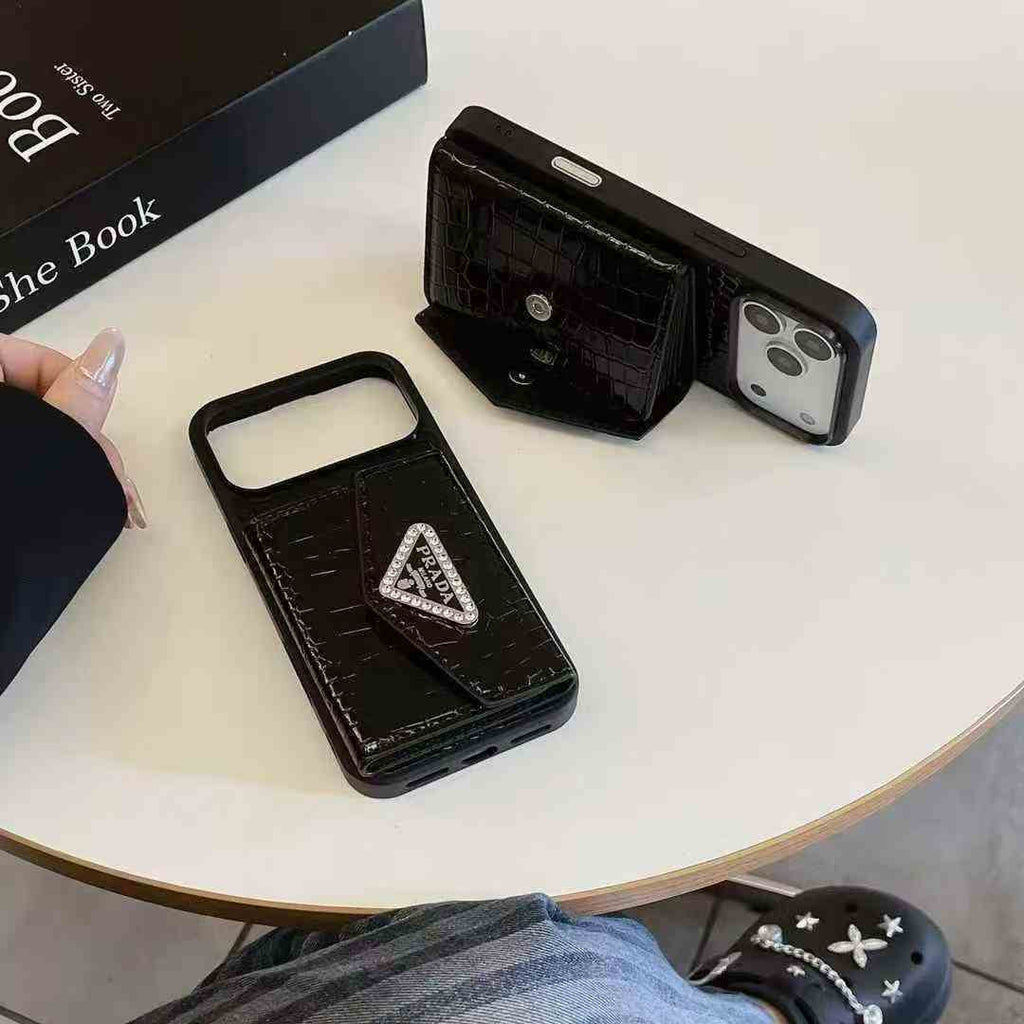 Black Card Wallet Phone Case For iPhone