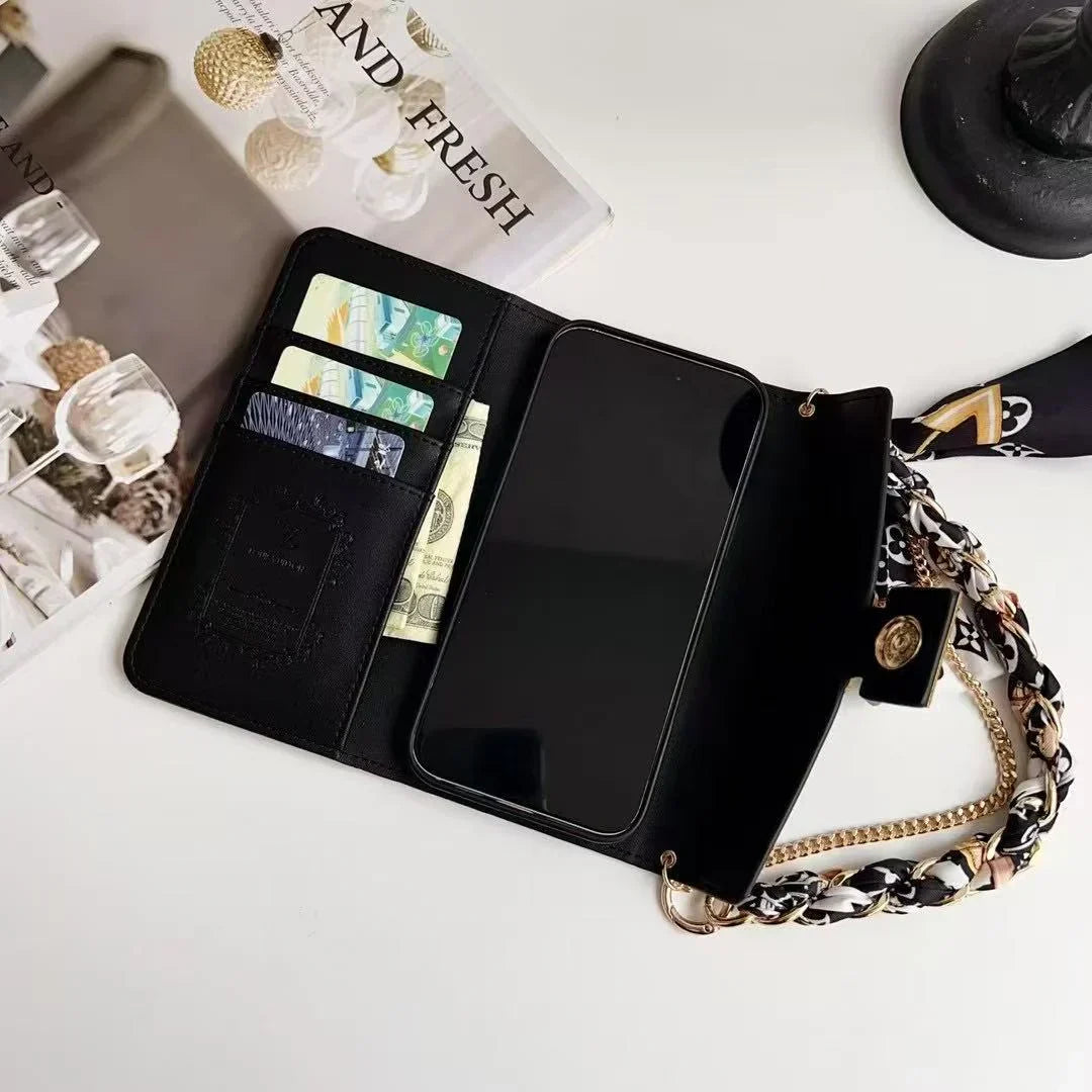 Letter Holster Scarf Chain Wallet Case For iPhone&Samsung S23U/S24U/S25U