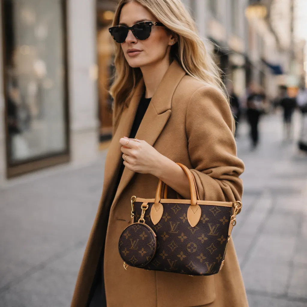Classic Brown Leather Neverfull Handbag With Earphone Cover