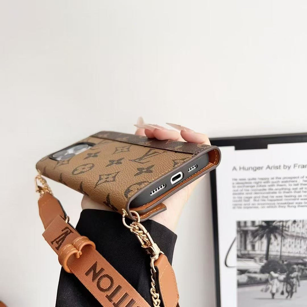 Long Strap Letter Holster Wallet Case For iPhone