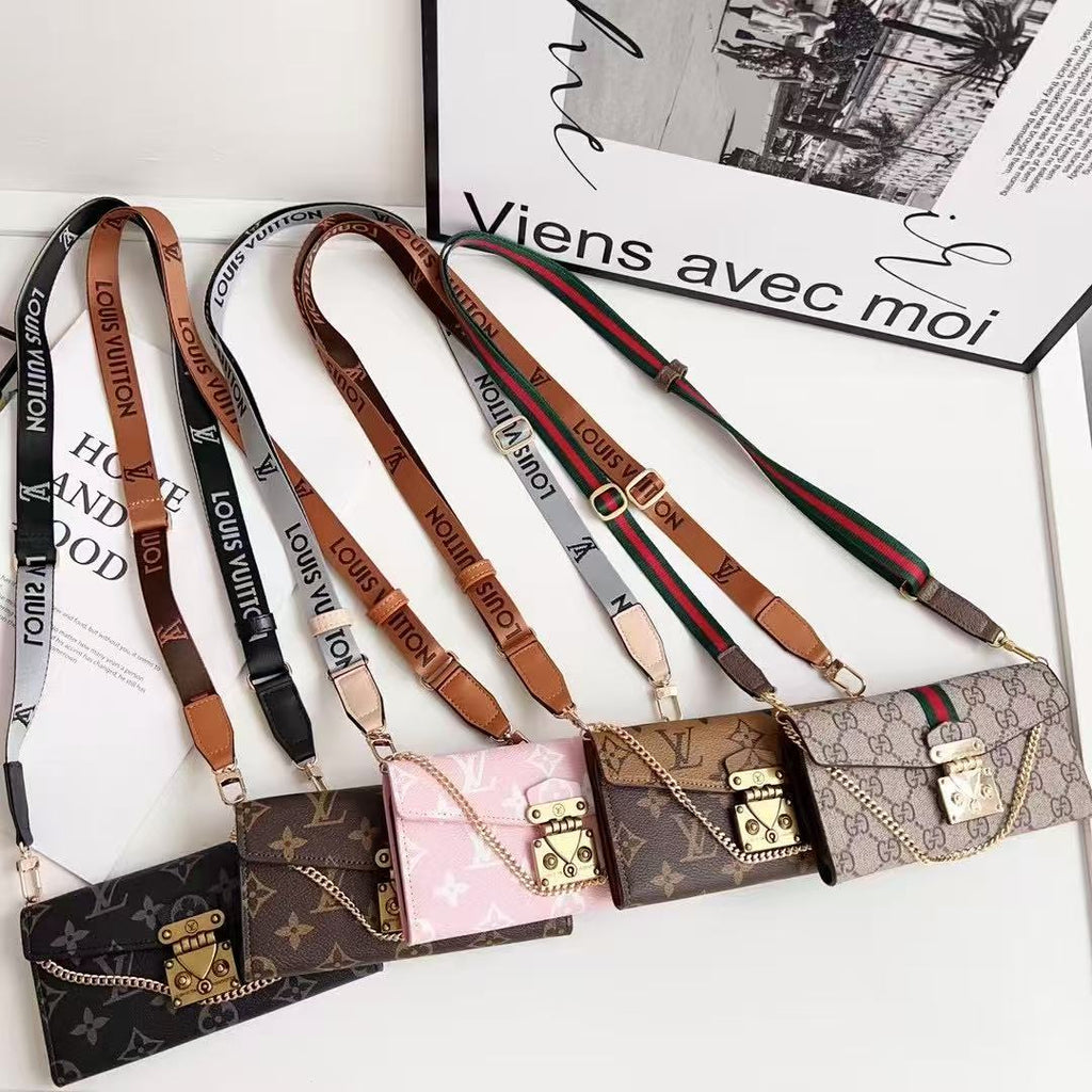 Long Strap Letter Holster Wallet Case For iPhone