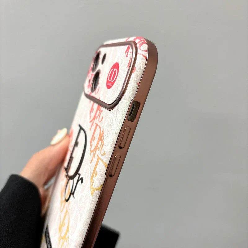 CD White & Brown Color Leather iPhone Case