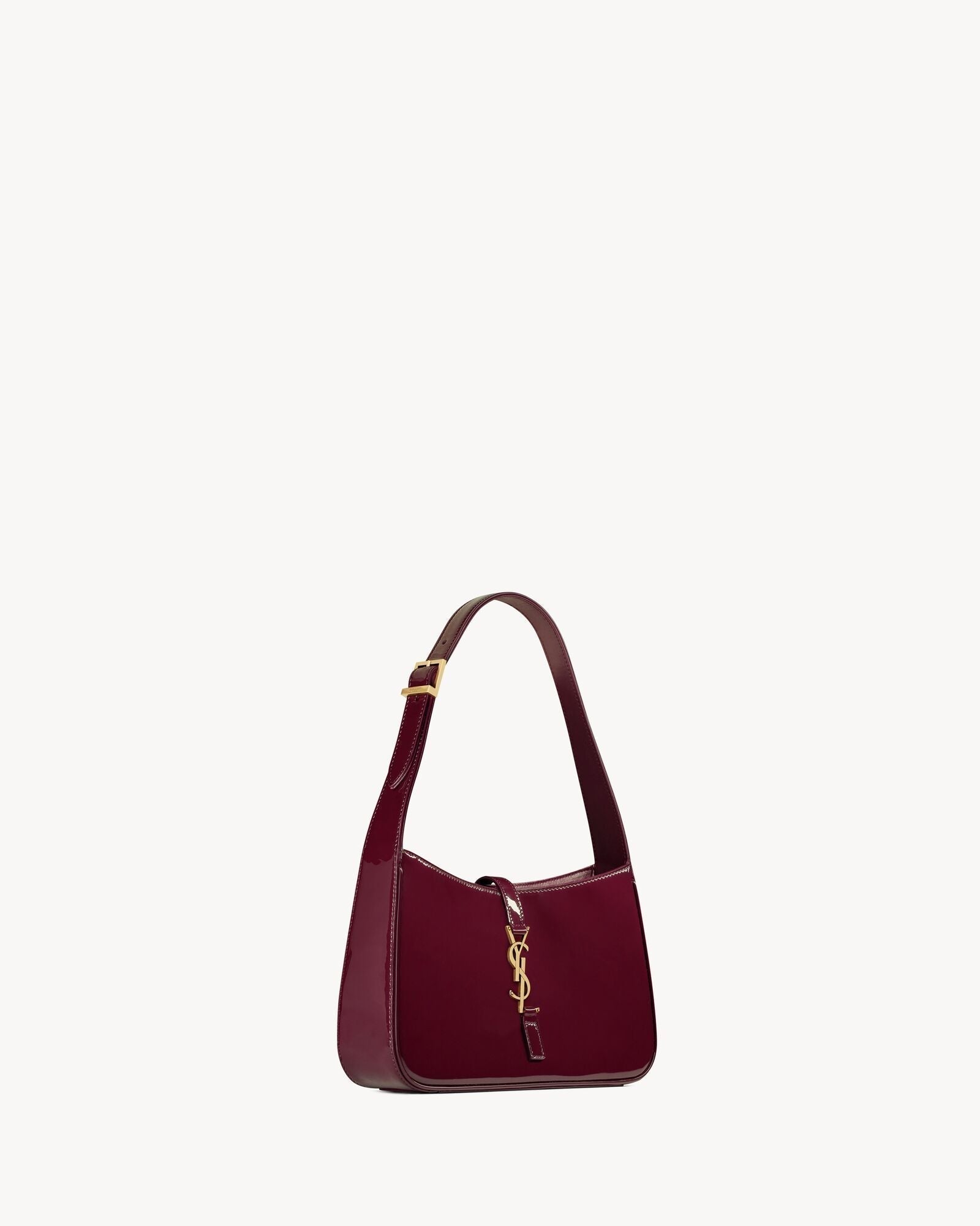 Saint Laurent Le 5 à 7 Patent Leather Hobo – Burgundy Elegance-1-2