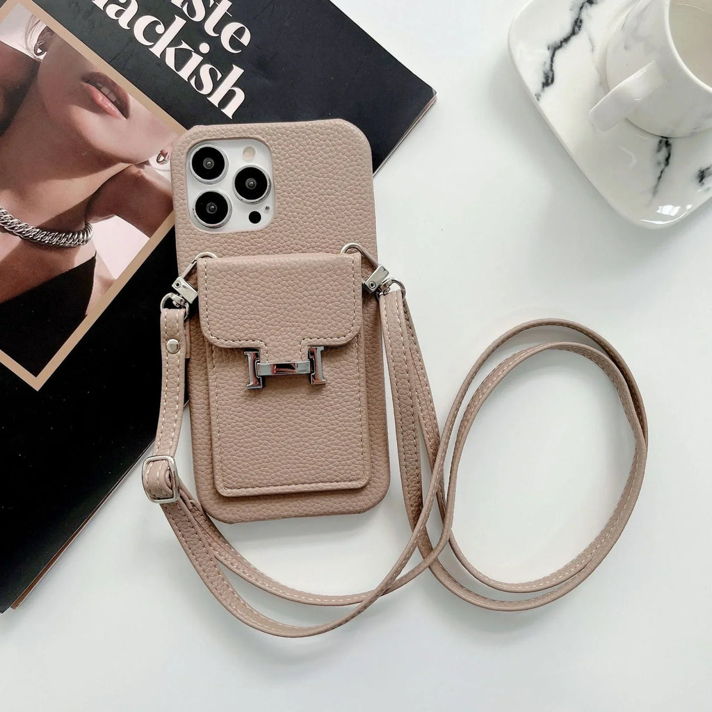 H Card Holder Leather Chain iPhone Case