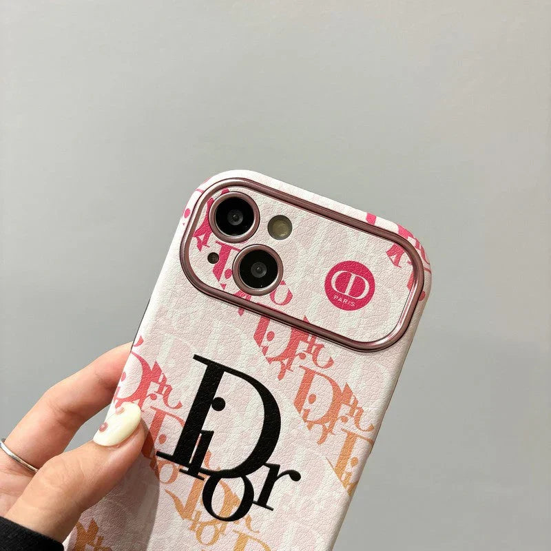 CD White & Brown Color Leather iPhone Case