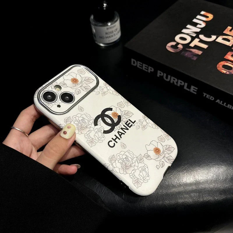 CC White & Brown Color Leather iPhone Case