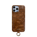 Alligator Print Celine iPhone Case With Card Holder And Strap Brown -EYP241415