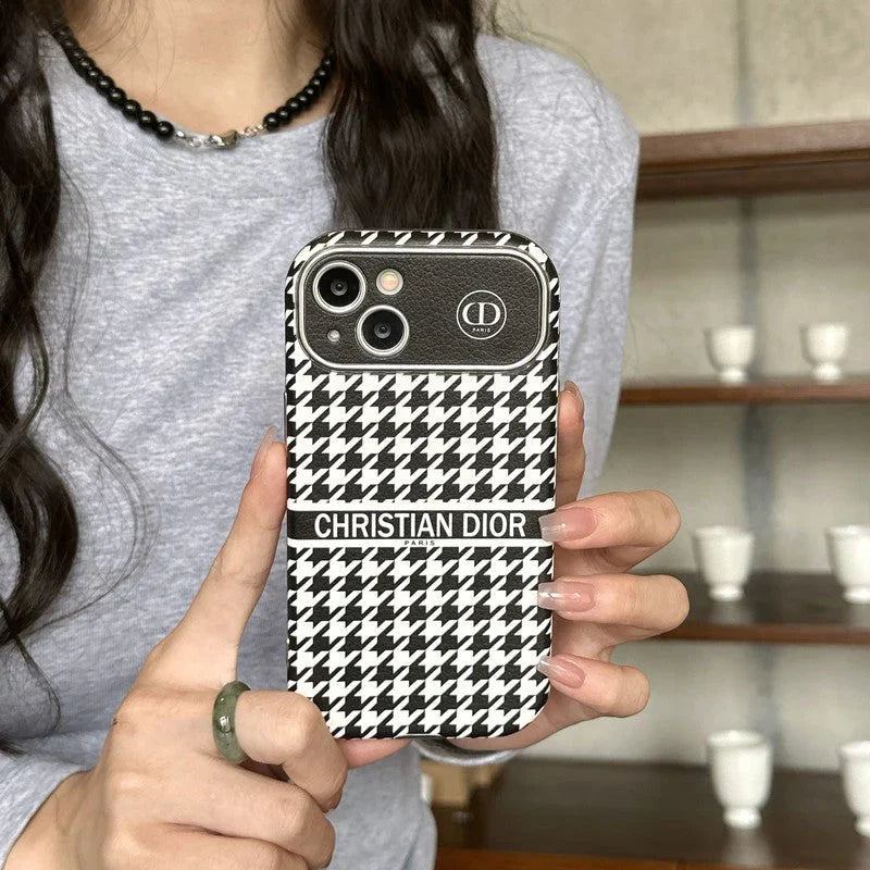CD White & Brown Color Leather iPhone Case