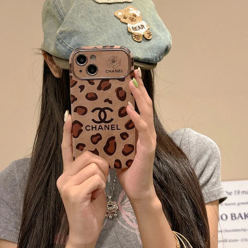 CC Brown Color Leather iPhone Case