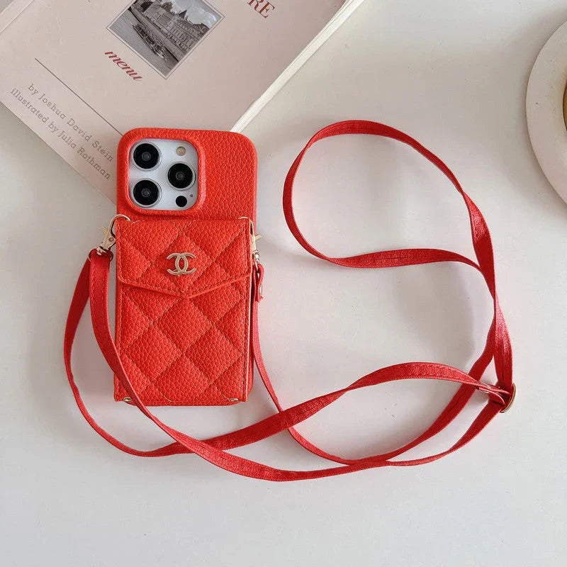 CC Card Bag Color Leather Chain iPhone Case