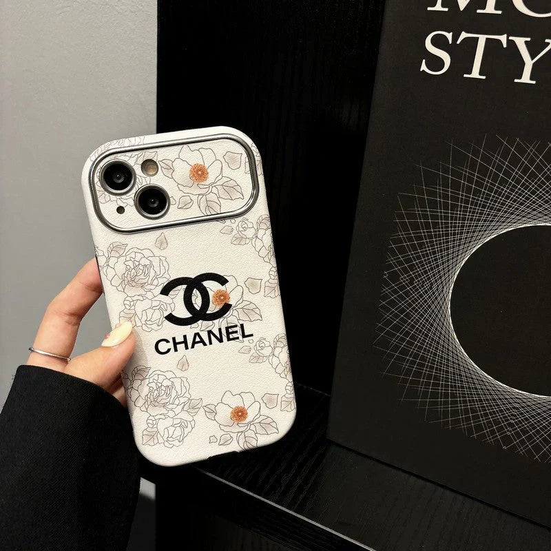 CC White & Brown Color Leather iPhone Case