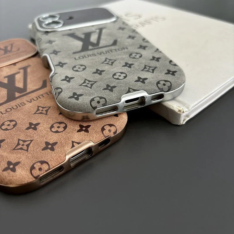 Lou Brown & Black Color Leather iPhone Case