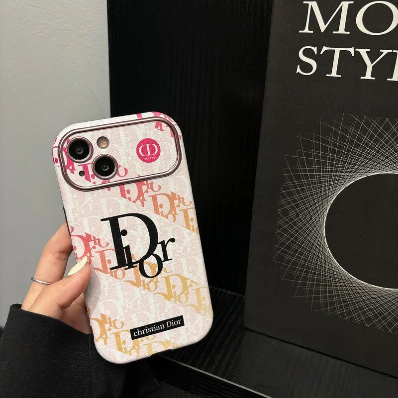CD White & Brown Color Leather iPhone Case