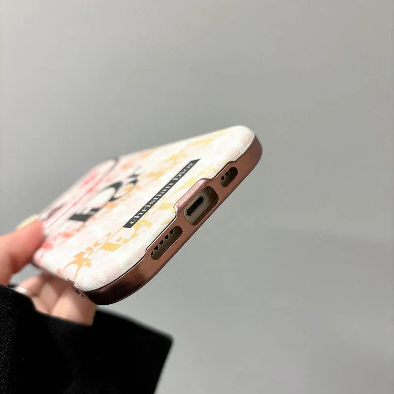 CD White & Brown Color Leather iPhone Case