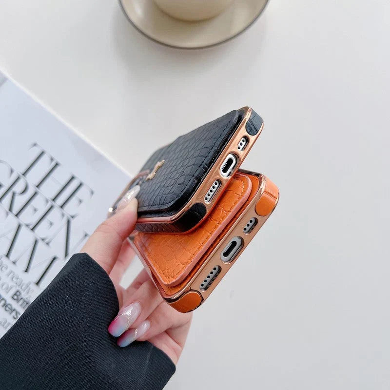 H Rose Gold Leather iPhone Case